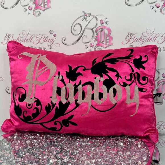 Playboy bunny pillow shiny shimmer y2k rare velour Pink Decorative Pillow - Picture 1 of 5